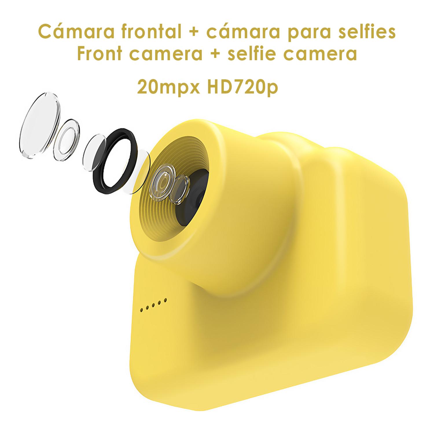 Cámara infantil A1 de fotos y video. Diseño Rana. 20mpx y video HD. Cámara trasera para selfies.