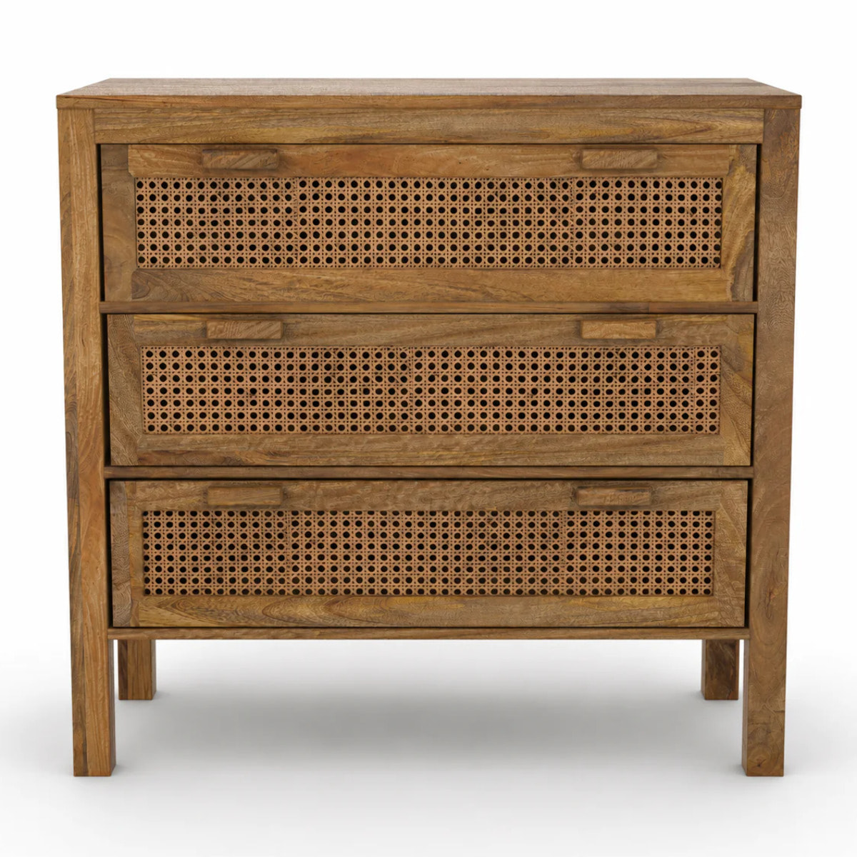 Commode en bois de manguier et cannage 3 tiroirs - Tiki