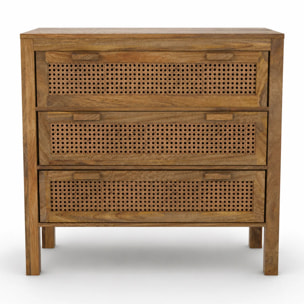 Commode en bois de manguier et cannage 3 tiroirs - Tiki