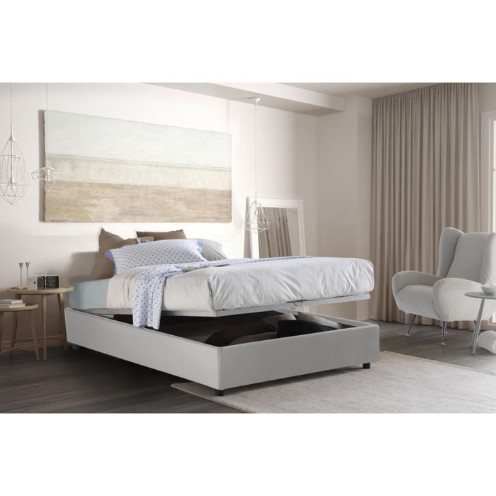 Letto piazza e mezza Anna, Letto contenitore con rivestimento in ecopelle, 100% Made in Italy, Apertura frontale, con materasso Cm 120x190 incluso, Bianco