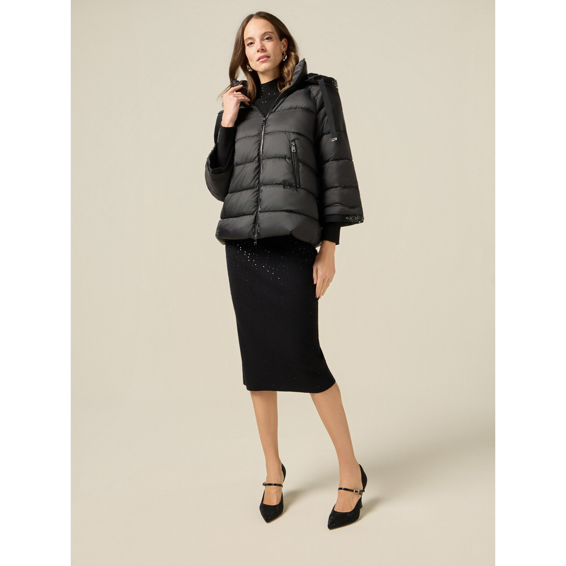 Oltre - Gonna in maglia con cristalli - Nero