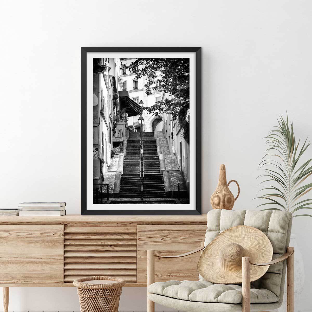 Affiche Paris, rue de Montmartre Affiche sous cadre noir