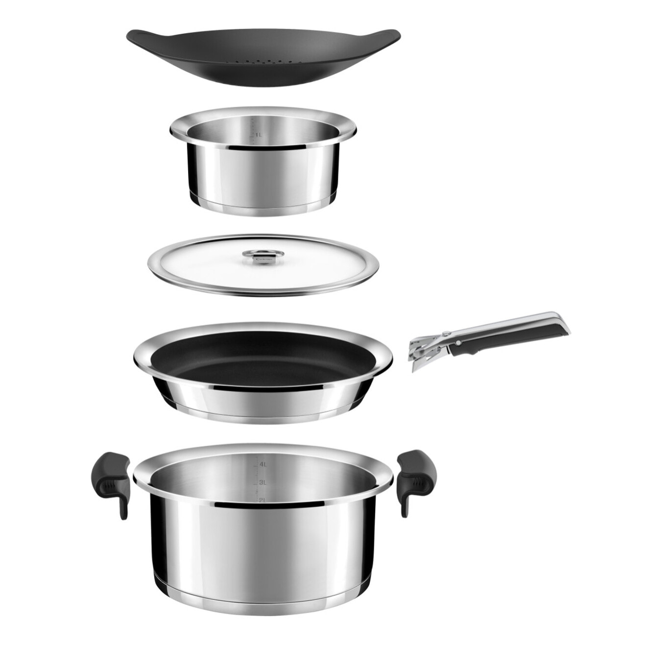 Ycône - Set di 2 teglie Ø 24/28 cm in acciaio inox rivestito con manico estraibile