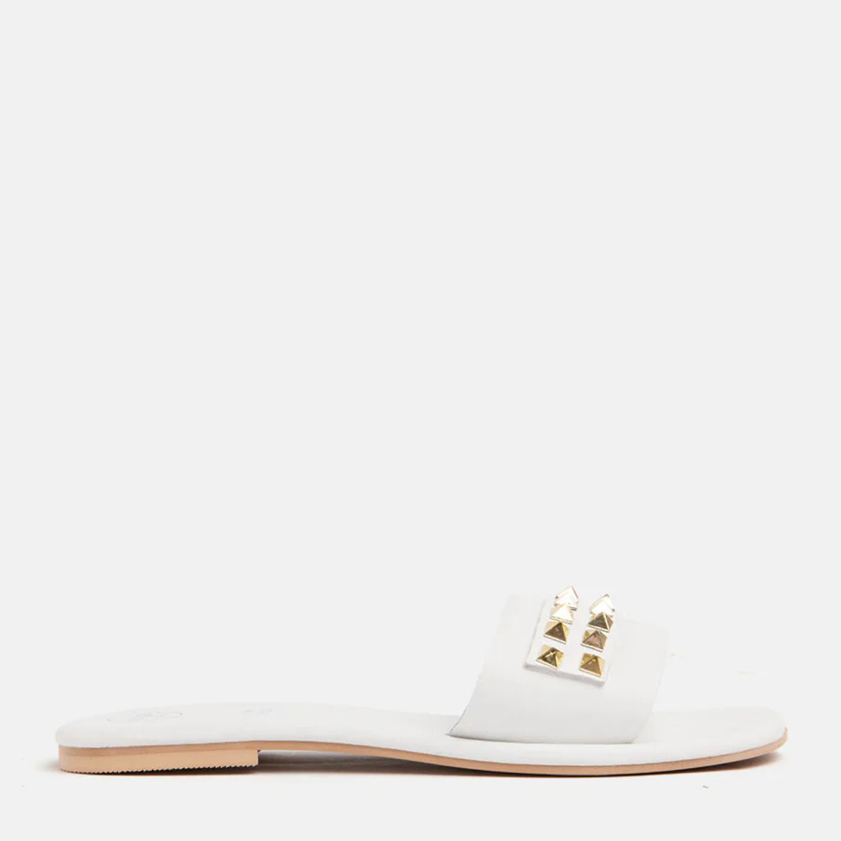 Ciabattina in vera pelle con borchie - BIANCO