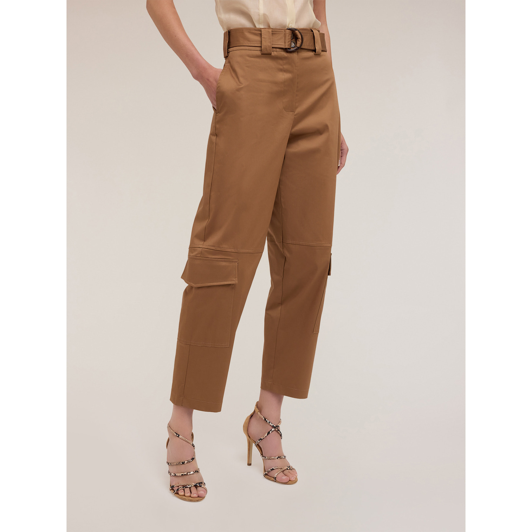 Motivi - Pantalones cargo de satén - Marrón