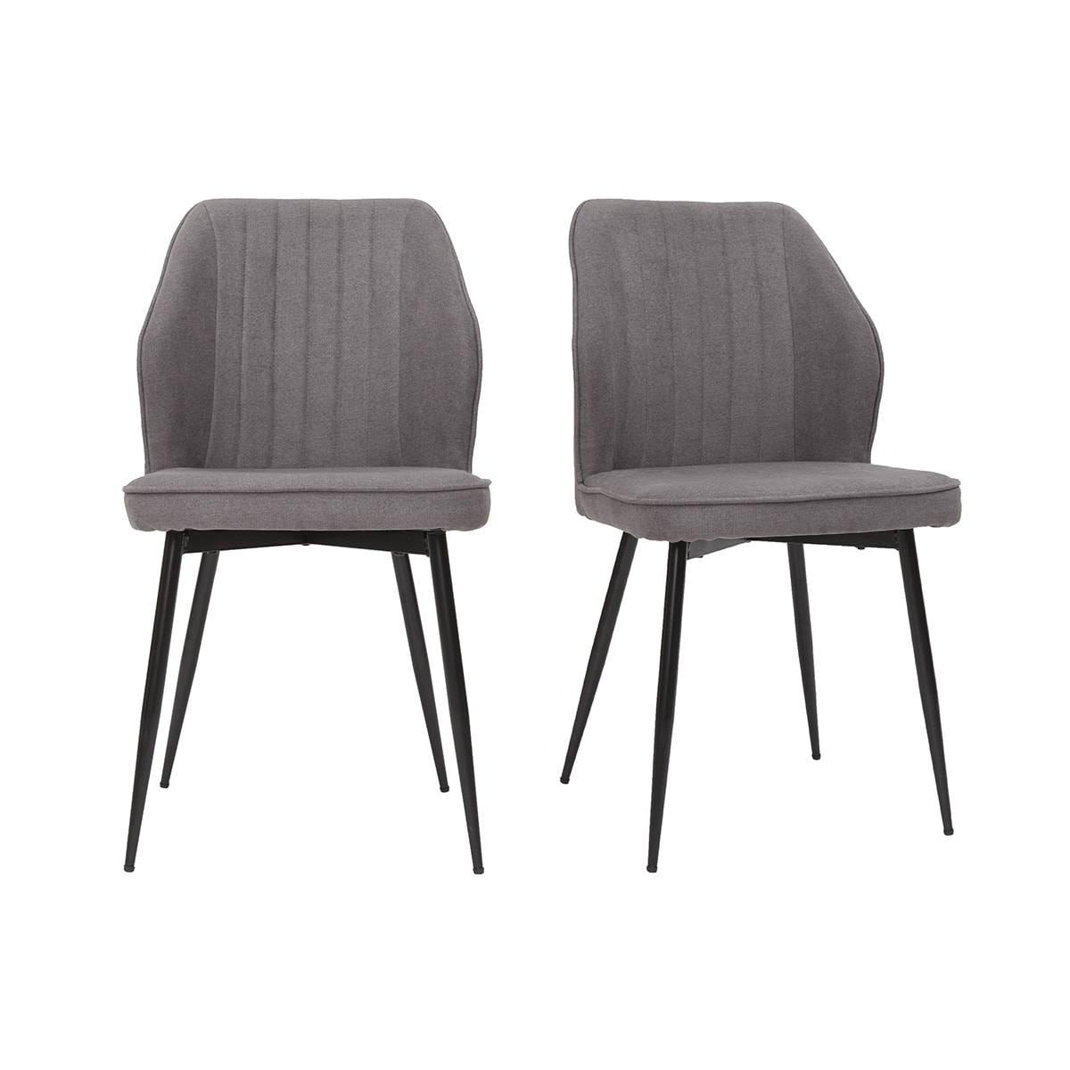 Chaises design en tissu effet velours gris et métal noir (lot de 2) FANETTE