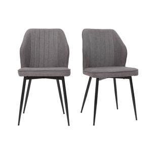 Chaises design en tissu effet velours gris et métal noir (lot de 2) FANETTE