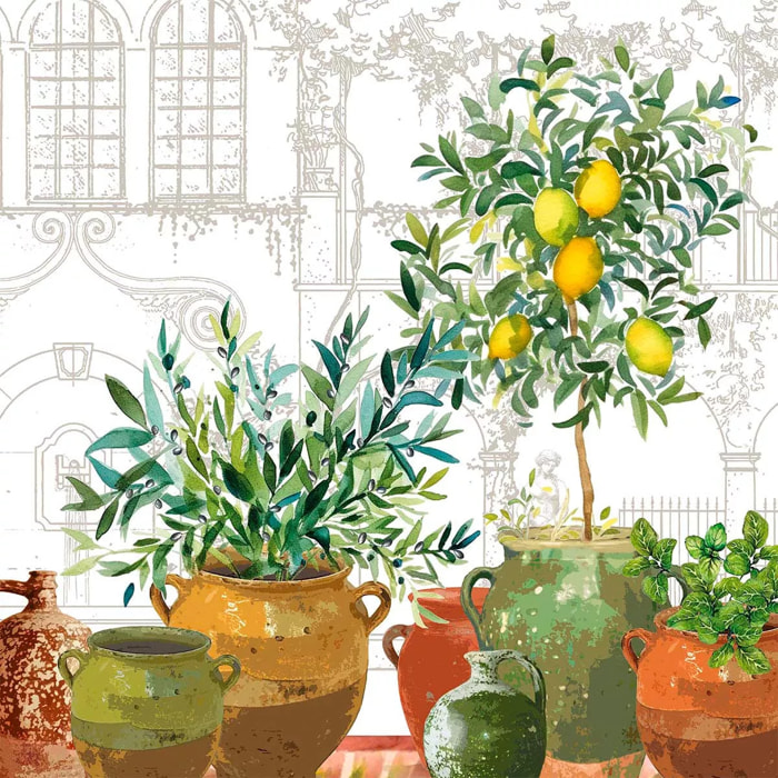 Serviette lin & coton lavé 190 g/m² imprimé vert marron Jardin provencal olive