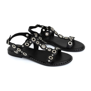 Sandalo flat con borchie traforate - NERO