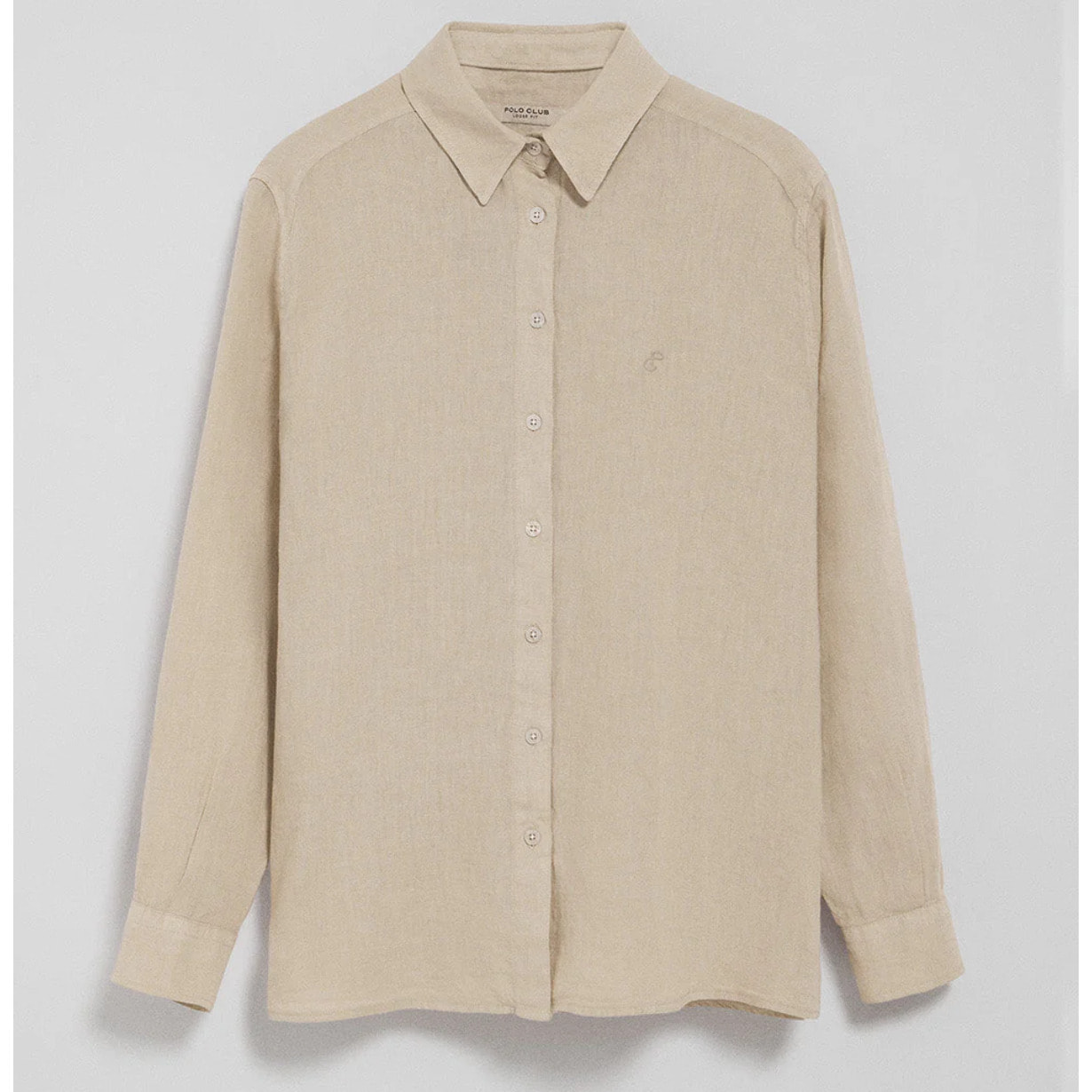 Camicia sabbia in lino tinta in capo con monogramma ricamato