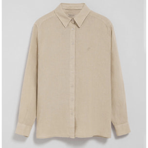 Camicia sabbia in lino tinta in capo con monogramma ricamato