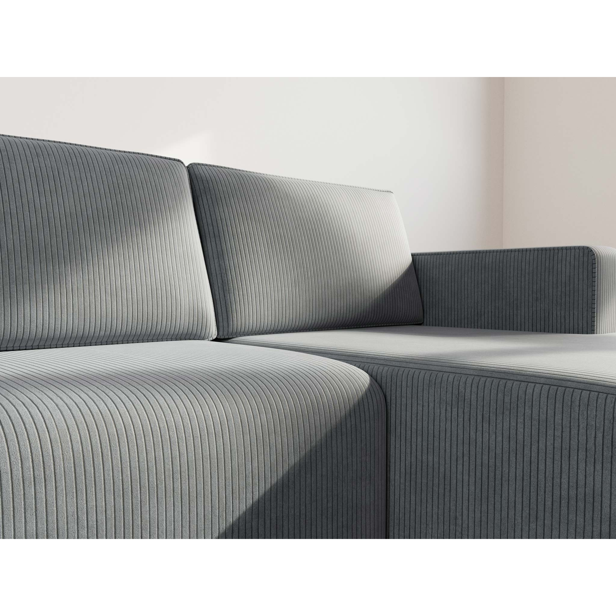 Topaze - canapé d'angle droit 4 places convertible avec coffre en velours côtelé - Gris foncé