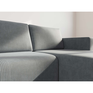 Topaze - canapé d'angle droit 4 places convertible avec coffre en velours côtelé - Gris foncé