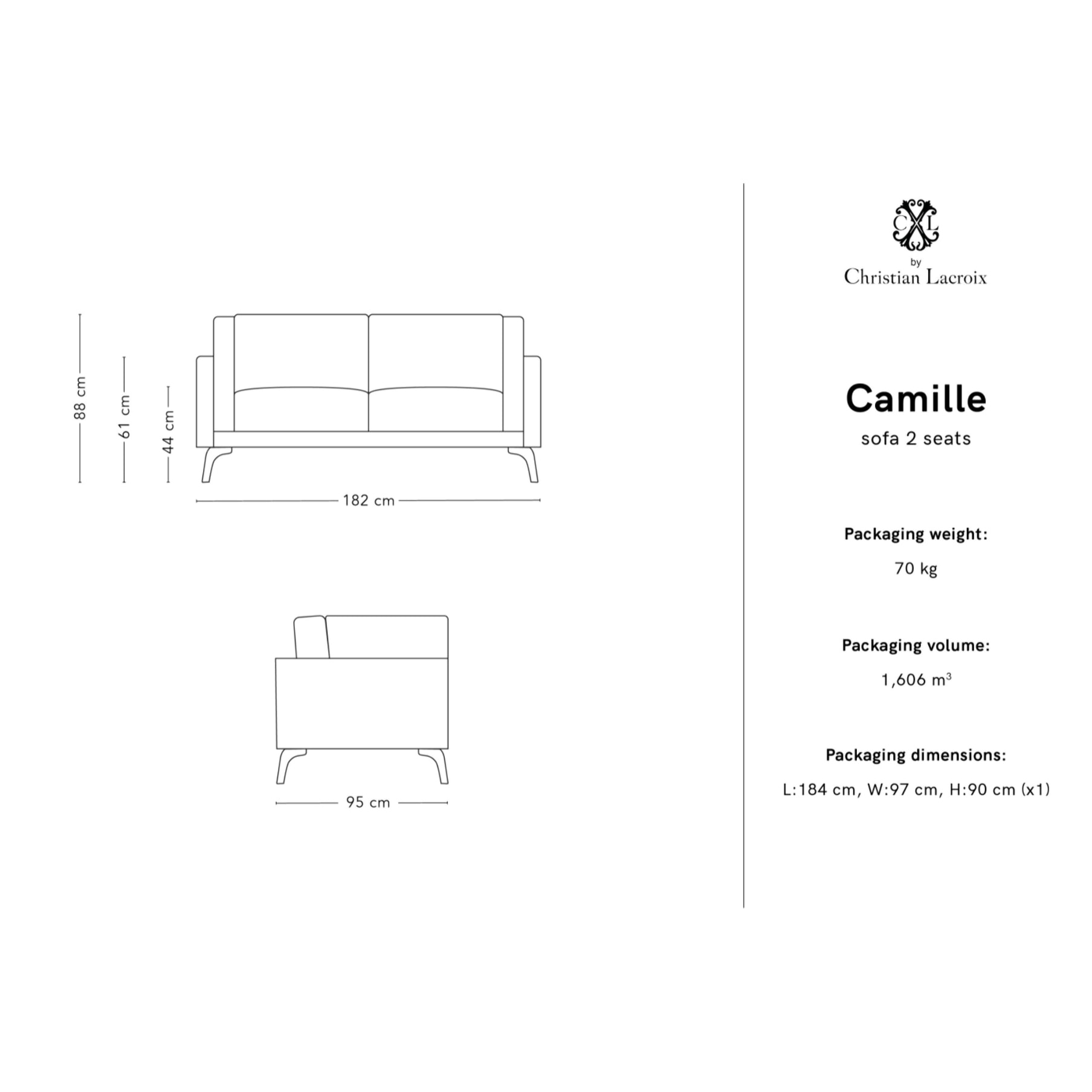 Canapé "Camille" 2 places en tissu structurel gris