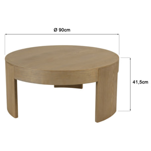 ELLA - Table basse ronde D90cm couleur naturelle design arrondi