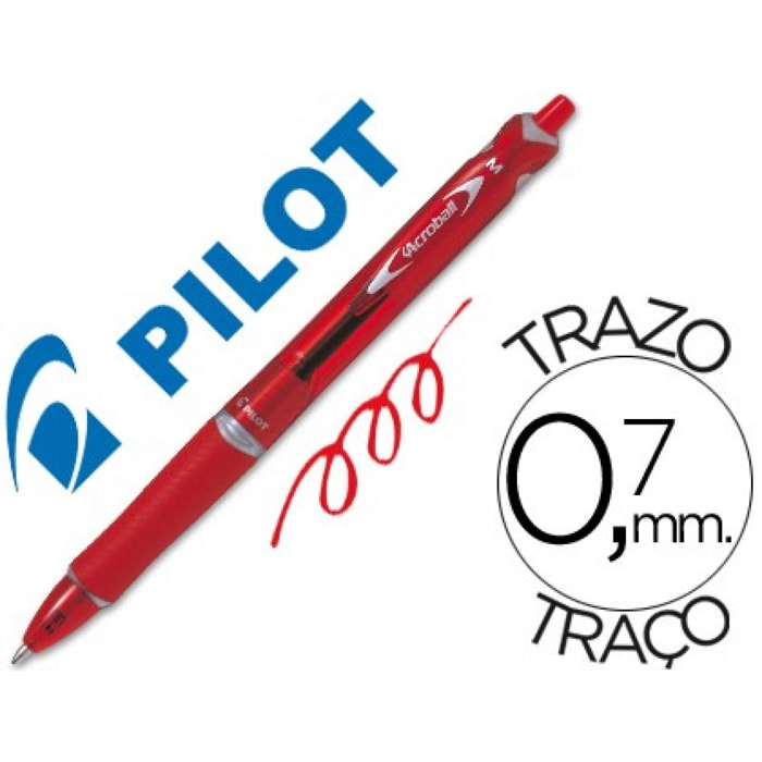 Boligrafo pilot acroball rojo tinta aceite punta de bola de 1,0mm retractil (Pack de 10 uds.)