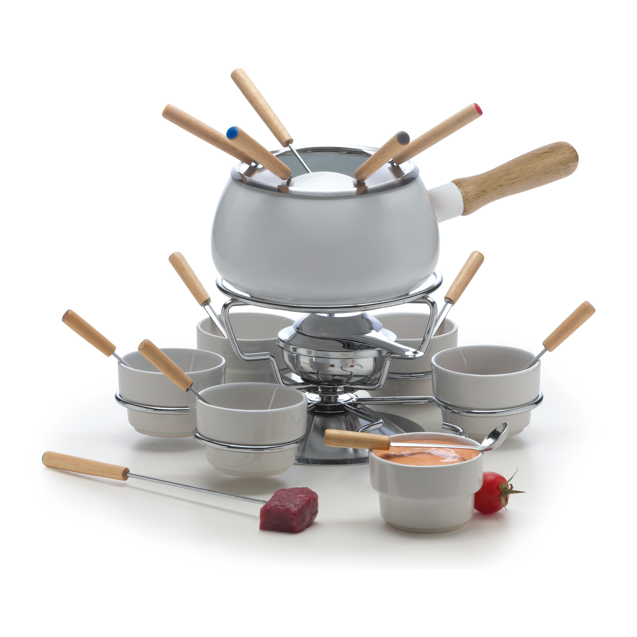 Set fonduta 22 pezzi Excelsa Convivio, metallo e ceramica bianco