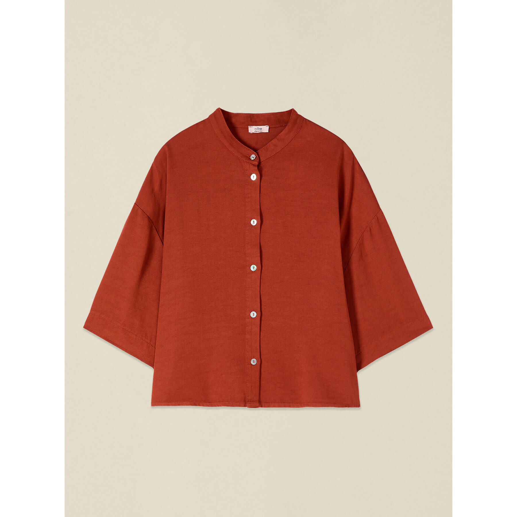 Oltre - Camisa boxy cuello mao - Naranja sol