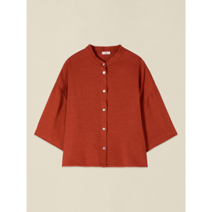 Oltre - Camisa boxy cuello mao - Naranja sol