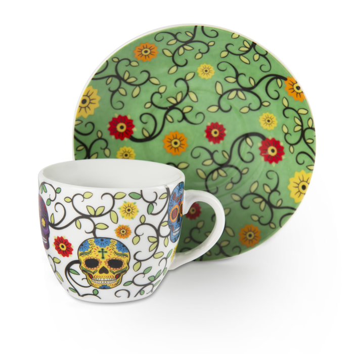 Set 6 Tasses à Café avec Soucoupes Excelsa – Calavera, Porcelaine Multicolore