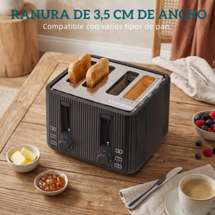 Tostadora 4 Ranuras Anchas, Tostador de Pan, 7 Niveles de Tostado, Función Descongelar, Recalentar y Cancelar, Bandeja de Migas Extraíble, 1710W, Negro