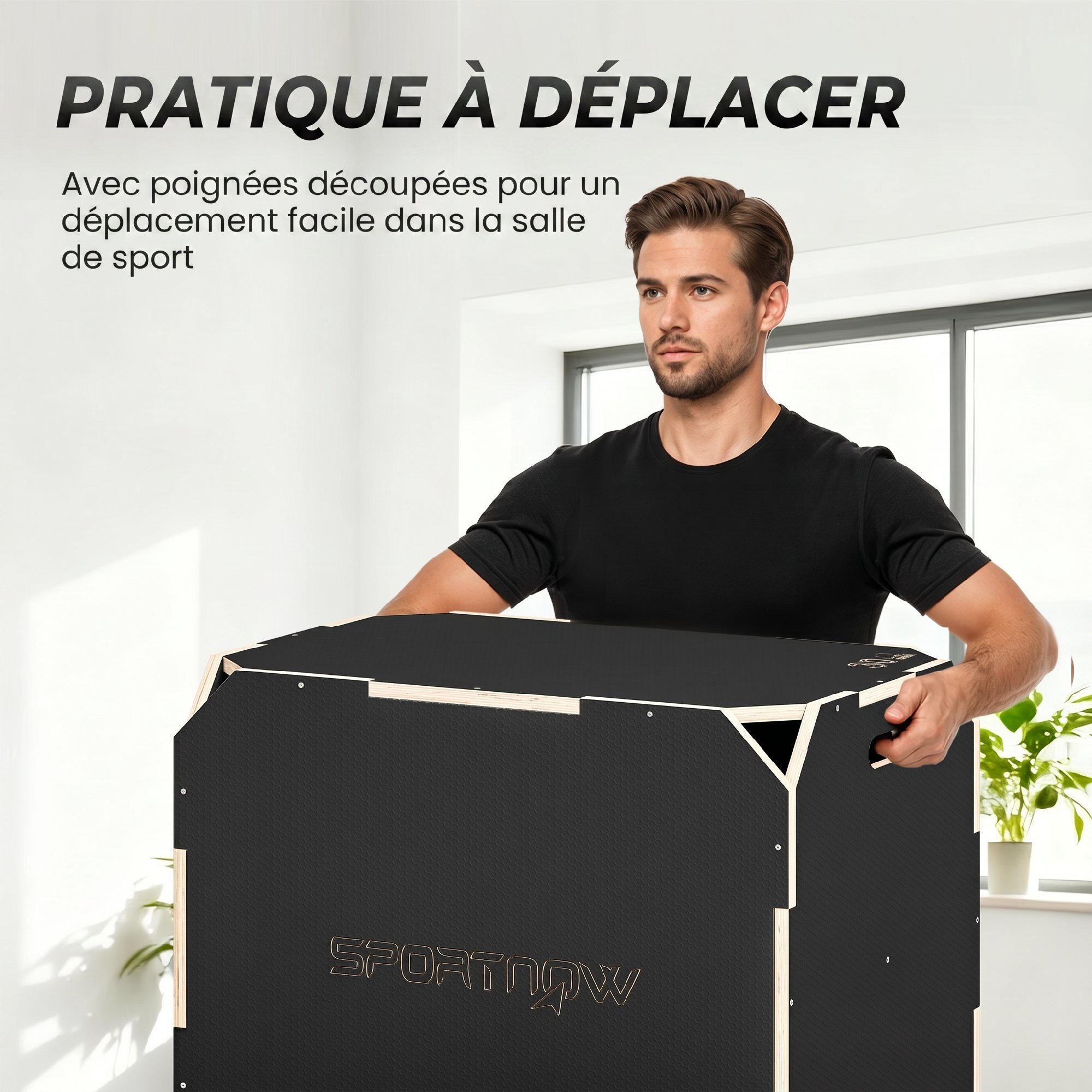 Box jump - box de pliométrie - boite de saut - 3 hauteurs 51/61/76H cm - charge max. 120 Kg - contreplaqué antidérapant noir