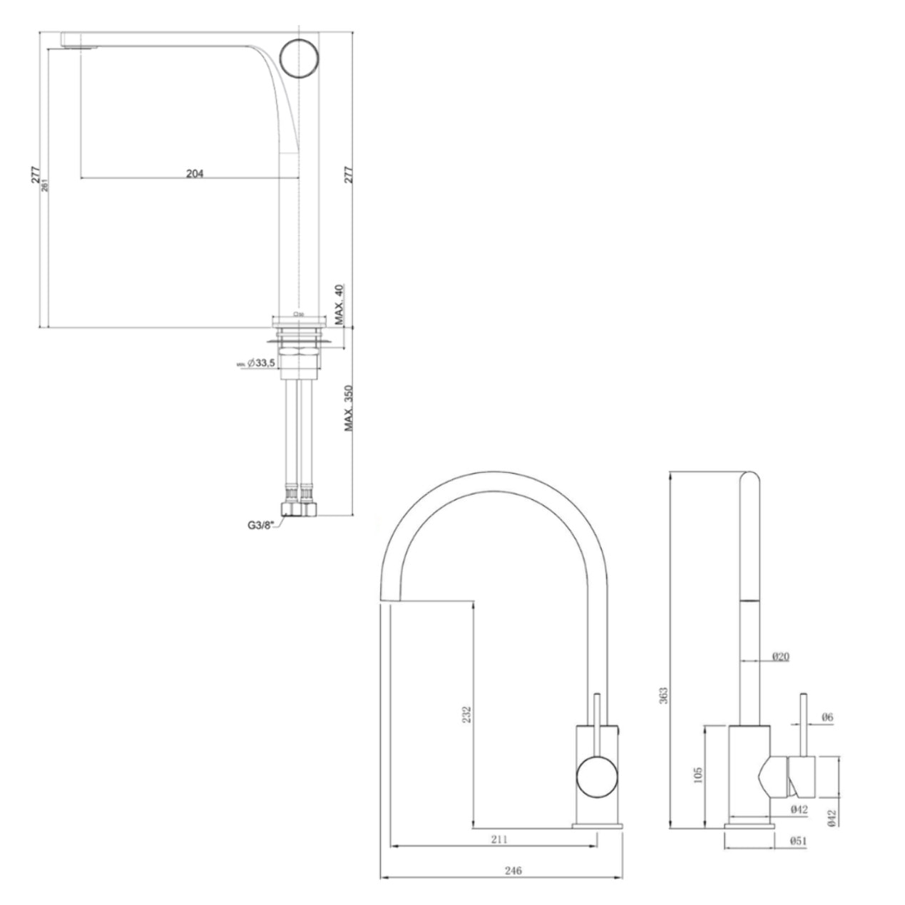 set mitigeur lavabo haut sans vidage + mitigeur cuisine 36,3 cm avec bras pivotant, chrome brillant (SATBSUR0271CR)