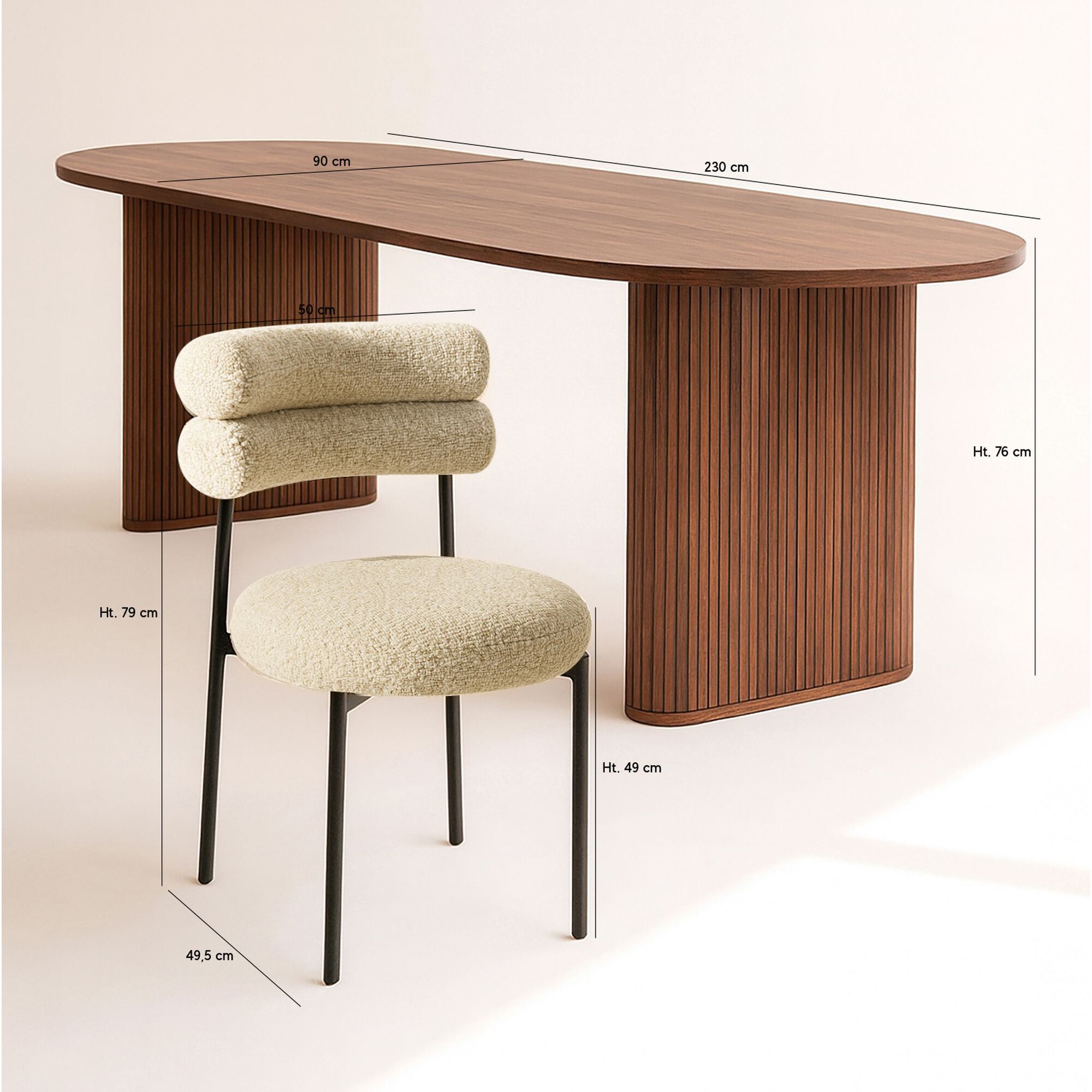 Ensemble table ovale et 6 chaises beige