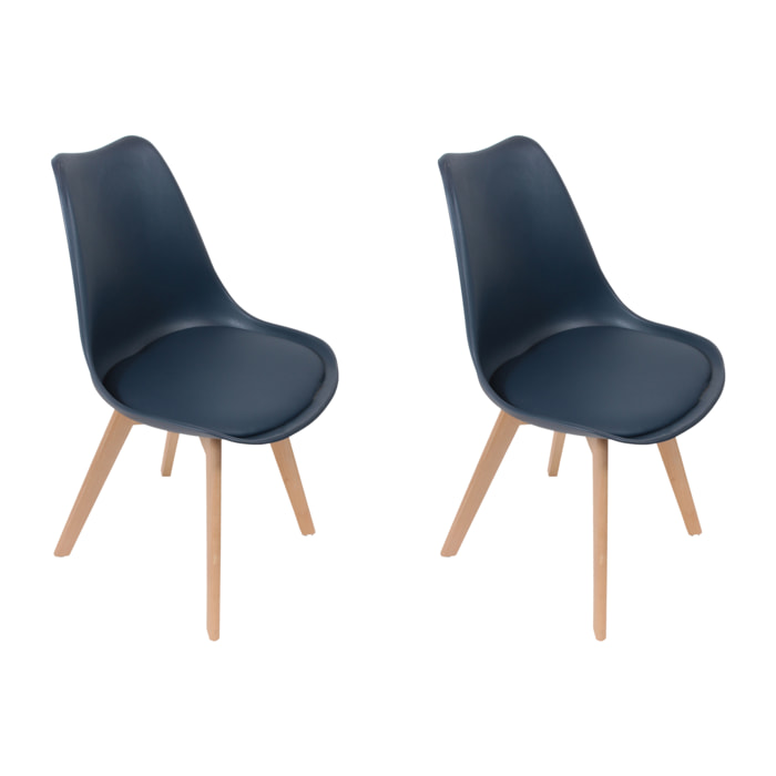 Chaise Scandinave Coque Rembourree Bleu - Lot De 2