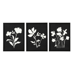 J-Line Cadre Fleurs - bois - noir/blanc - 3 pièces