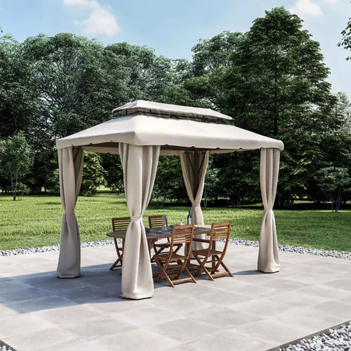 Gazebo impermeabile con zanzariere e tende laterali, struttura in acciaio e alluminio, copertura waterproof con camino antivento, stabile e resistente, ideale per giardino terrazzo e patio, facile montaggio con picchetti inclusi