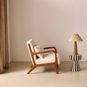Fauteuil scandinave bois d'hévéa teinté noyer clair et bouclette LORENS