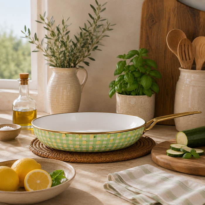 Poêle 28cm en acier émaillé avec motif citron - tous feux VICHY