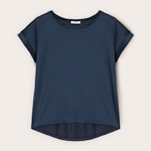 Motivi - T-shirt bimaterica misto cotone - Blu