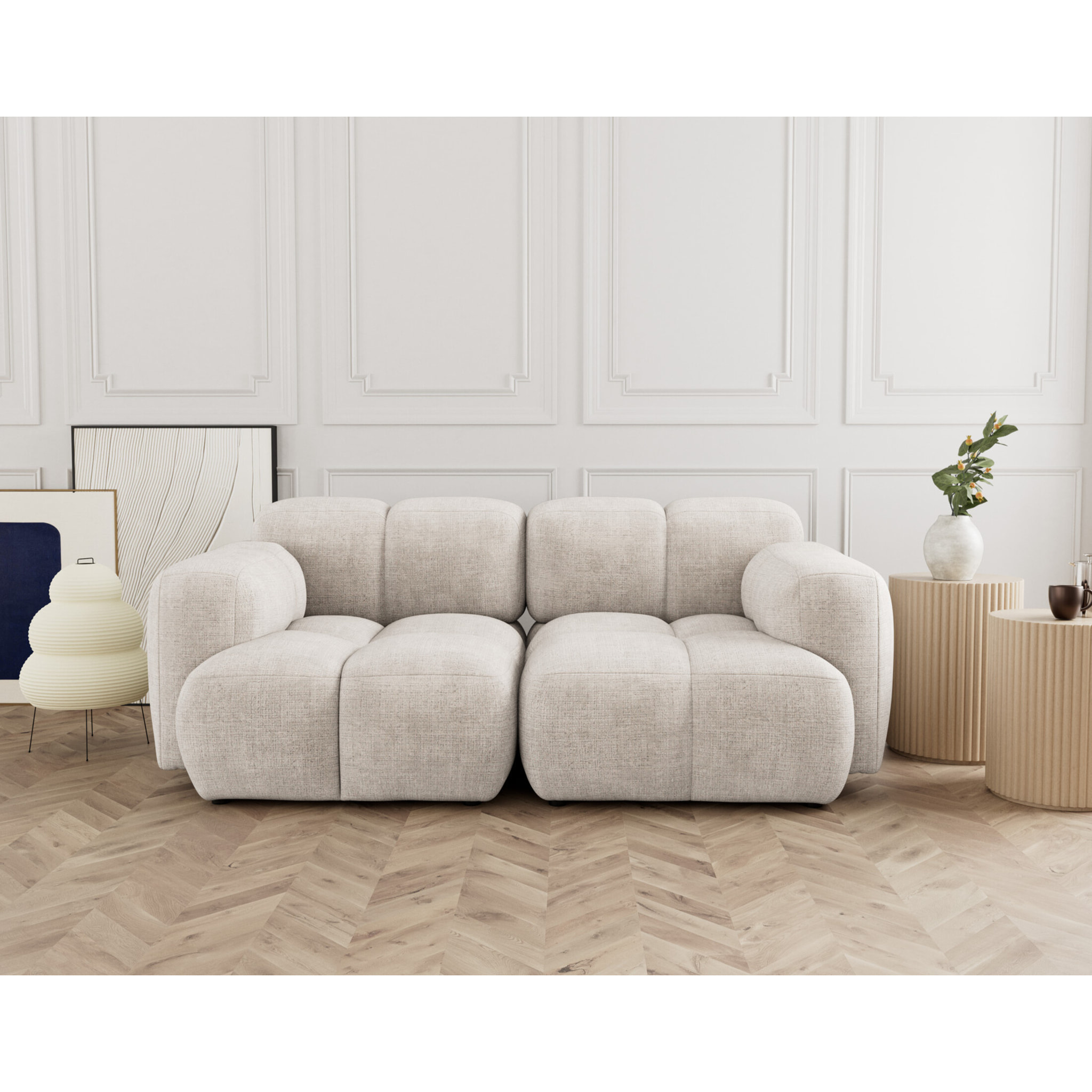 Grace - canapé modulable 2 places en velours texturé - Beige