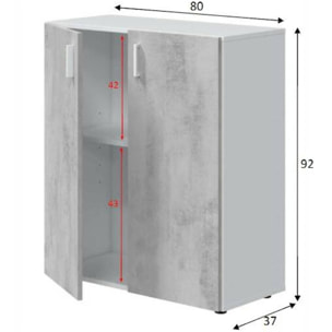 Armadio multiuso Hialeah, Mobile ausiliario basso, Scarpiera a 2 ante battenti e 1 ripiano, Mobile portascarpe, cm 80x37h92, Cemento e Bianco