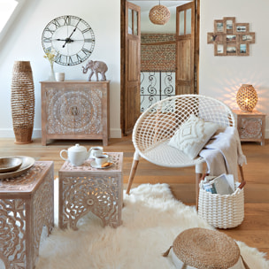 Table de chevet "Shirel" - bois sculpté