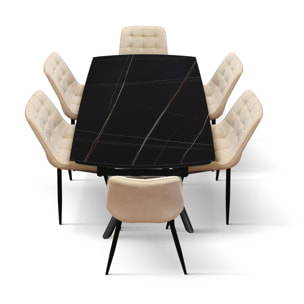 Tavolo BONIFACIO in ceramica nero Sahara e base in metallo verniciato nero, allungabile 140x90 cm - 200x90 cm