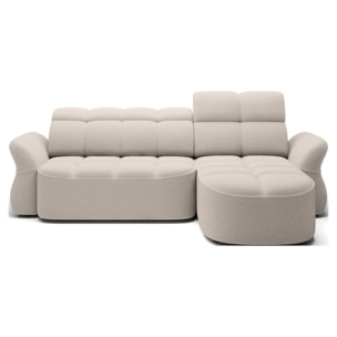 Brume - Canapé d'angle droit 4 places convertible électrique avec coffre et têtières réglables en tissu bouclette - Beige