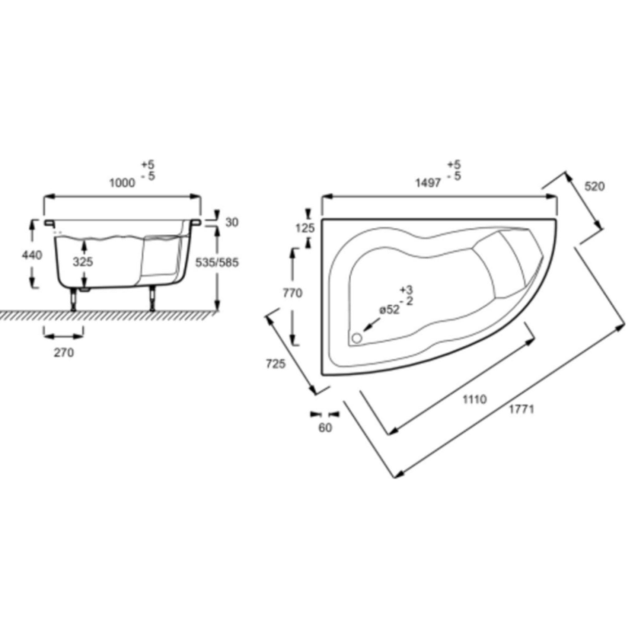 Baignoire d'angle 150 x 100 Microméga Duo