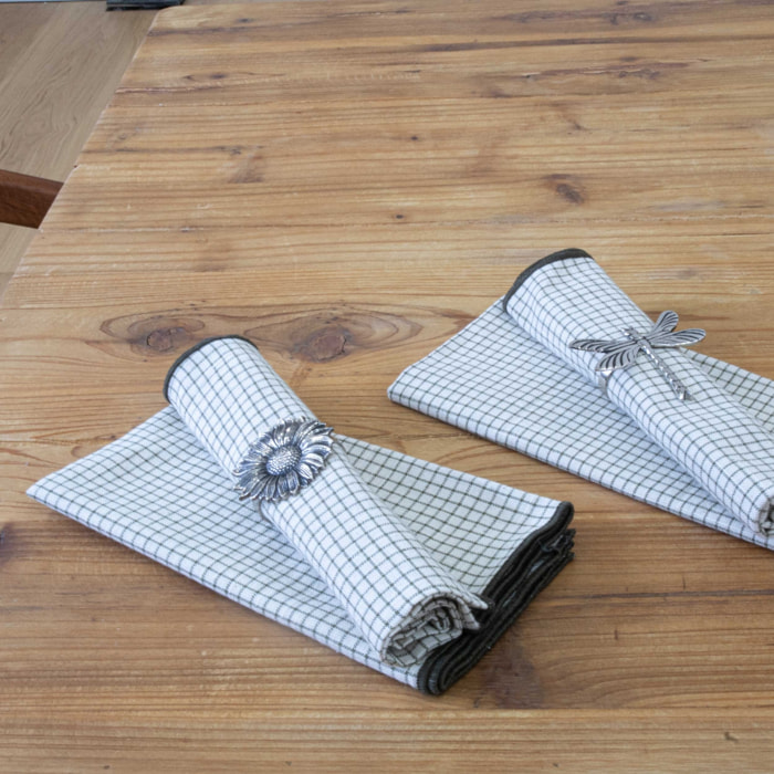 Serviette de table à carreaux en coton - Gris anthracite
