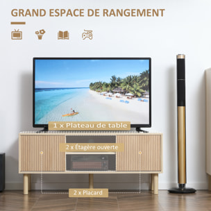 Meuble TV banc TV design Urban Craft - 2 portes coulissantes, 2 niches - piètement cylindrique - panneaux particules aspect bois clair