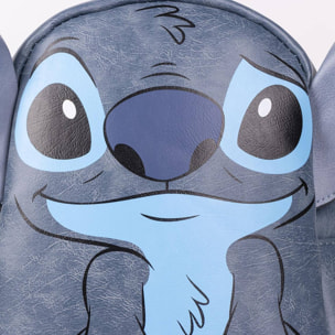 Mochila casual de stitch - color azul - 19,5x25x11 cm - fabricada en material sintético - diseño con orejas de stitch - estampado del personaje