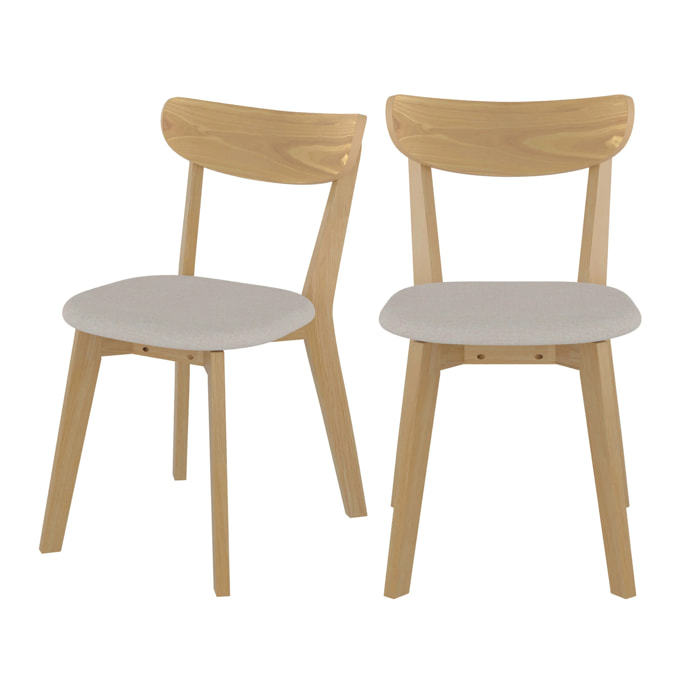 Lot de 2 chaises en tissu beige et bois de frêne - Tabata