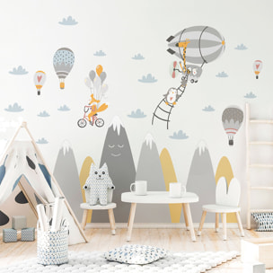 Stickers muraux enfants - Décoration chambre bébé - Autocollant Sticker mural géant enfant montagnes scandinaves ANIMAUX MAGIQUE