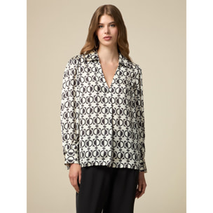 Oltre - Long-sleeved blouse in patterned satin - Blanco