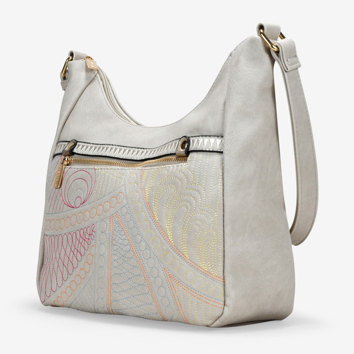 Bolso bandolera piedra con cosidos y cremallera