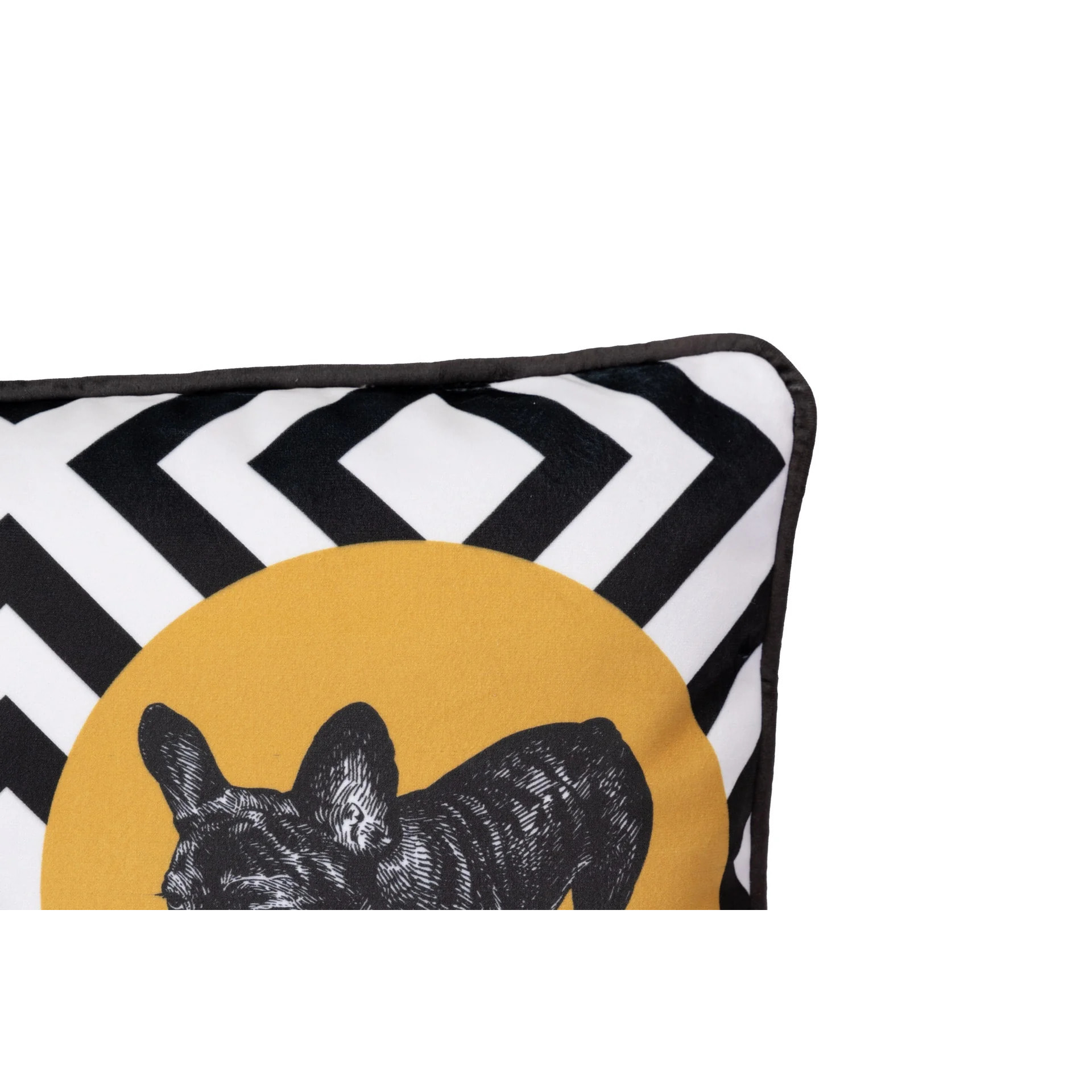 Cojin Velvet Bulldog Geometrico Negro Amarillo 45x13x30 Cm