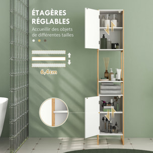 Meuble colonne salle de bain 2 niches 2 portes étagère dim. 33L x 33l x 170H cm bambou blanc