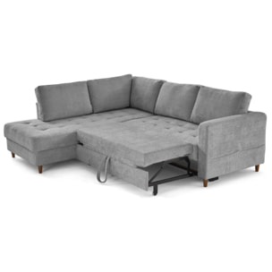 Anna - canapé d'angle gauche 5 places convertible en velours texturé - Gris